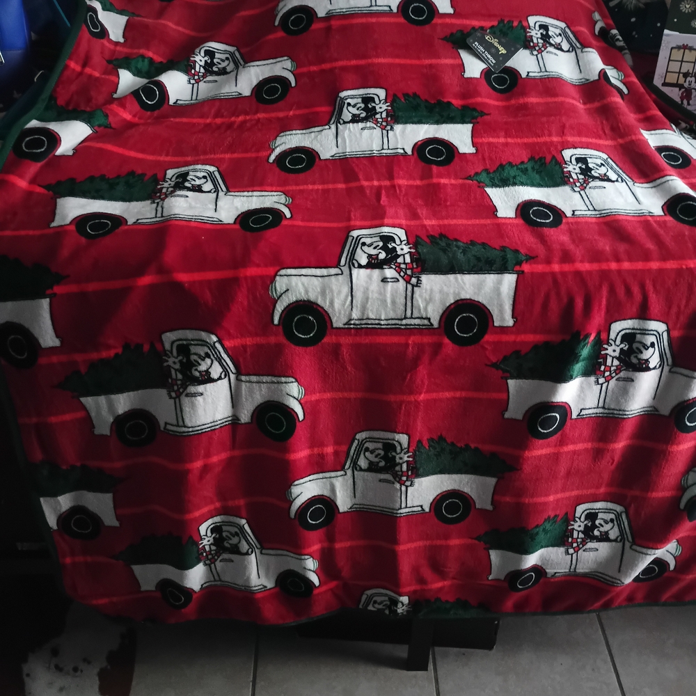 Festive Red Holiday Blanket with Truck Design